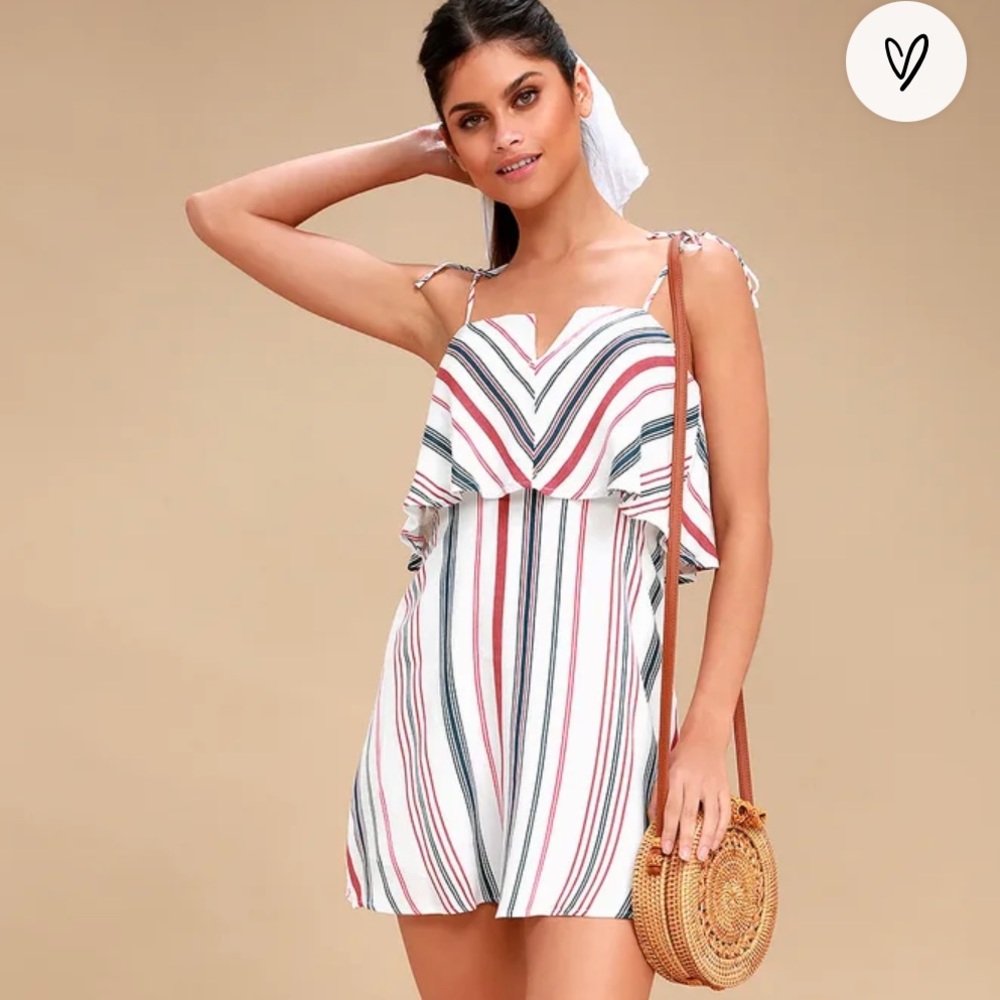 NWT Lulus Dandy Days White Striped Flounce Dress